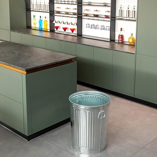 Gardenised Round Galvanized Steel, 20 Gallon Trash Can with Lid - Durable Metal Bucket for Backyard, Lawn, Garden and Yard Use - Weather-Resistant Garbage Can for Indoor and Outdoor, 17.75-inch