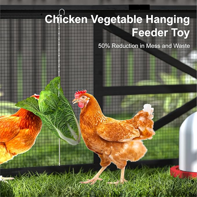 71'' Chicken Coop, Chicken House for Outside, Outdoor Duck Coop, Wooden Mobile Chicken Coops with Run & Waterproof Asphalt Roof, Wheels, Removable Tray and Hanging Chicken Feeder