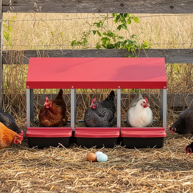 Garvee Nesting Boxes for Chickens Laying Eggs, 3 Hole Roll Away Chicken Nesting Boxes, Wall Mount Rollout Egg Collection for Chicken Coop, Easy Egg Collection, Cleanable Pull Out Hen Roosting Boxes