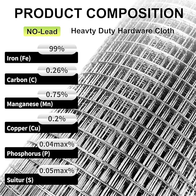 Hardware Cloth 16'' x 30' 1/4 in Galvanized Wire Mesh Roll (23 GA) Chicken Wire Fence Roll for Chicken Pen/coop Fences, Screen mesh, Rabbit/Snake Fences, Poultry enclosures, Handicraft Making, etc.