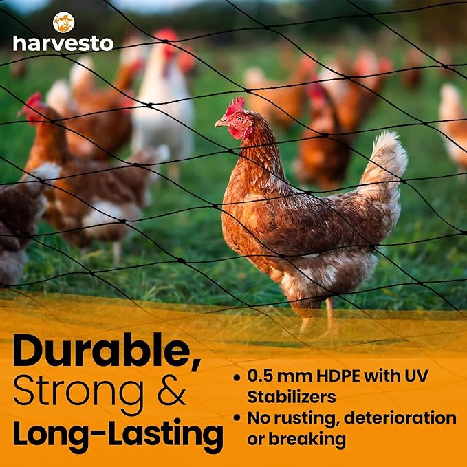 Harvesto Heavy Duty Bird Netting for Chicken Coops & Runs | Tree & Garden Netting Mesh 1-1/2" | Keep Hawks, Birds & Predators Away | Bird Netting for Blueberry Bushes, Vegetables & Fruit (25' x 100')