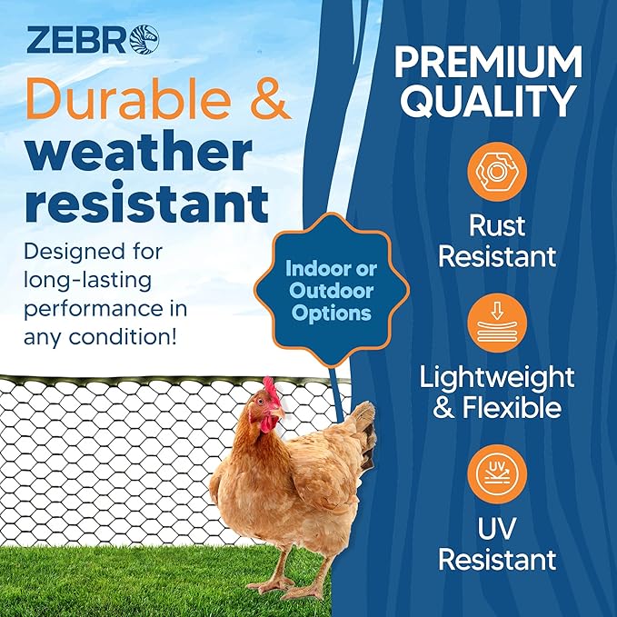 Zebro Plastic Chicken Wire Fence – Lightweight Poultry Netting & Garden Fence for Chicken Coops, Pet Enclosures, Balcony Safety & Landscaping – Weatherproof & Rust-Free - 3' x 25' Green