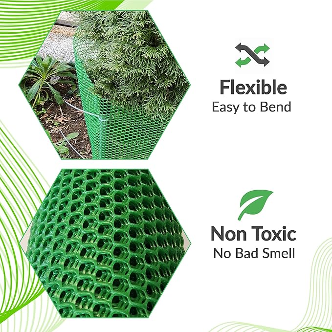 QueenBird Green Plastic Wire Mesh Fence 15.7IN x 10FT Roll - Ideal for Poultry, Dogs, Rabbit, Snake Barrier & Gardening - Durable Plastic Chicken Wire Mesh - Versatile Plastic Fencing&Netting Solution