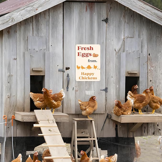 Farm Fresh Eggs Sign Chicken Coop Decor Home Decor Gifts Outdoor Patio Signs Cute Garden Tin Sign 8×12 Inches For Yard Home Kitchen