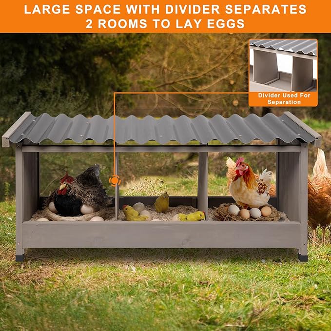38" L Chicken Nesting Boxes,3 Holes Wooden Chicks Laying Boxes with PVC Roof,Chicks Brooder Box for Laying Eggs for Hens Chicken Duck,Grey