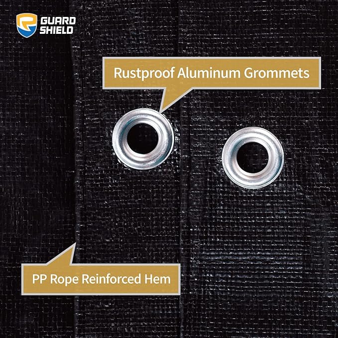 GUARD SHIELD Tarps Heavy Duty Waterproof 30x30 Feet Black Poly Tarp Cover Outdoor Thick UV Resistant Tarpaulin with Grommets 10mil