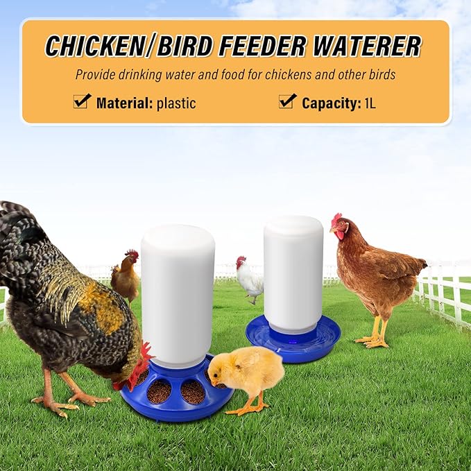 Chicken Feeder and Waterer Kit Set Automatic Chicken Waterer Feeder Poultry Duck Quail Chick Baby Bird Water Dispenser no Waste Poultry Coop Accessories Supplies(Blue)