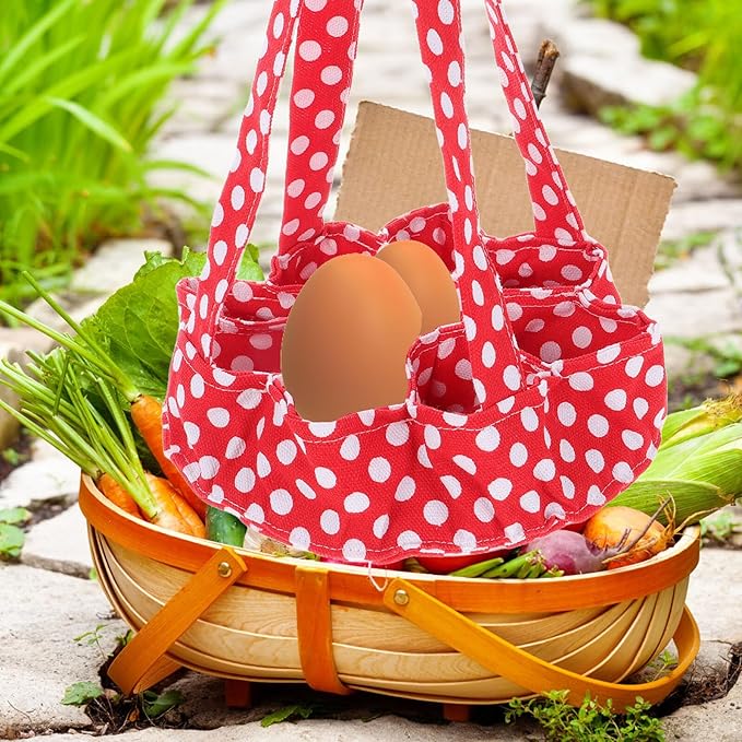 Artibetter Multi-pocket Fabric Chicken Egg Collecting Basket with 9 Pouches for Fresh Eggs Gathering for Farmhouse Home Garden and Poultry Use