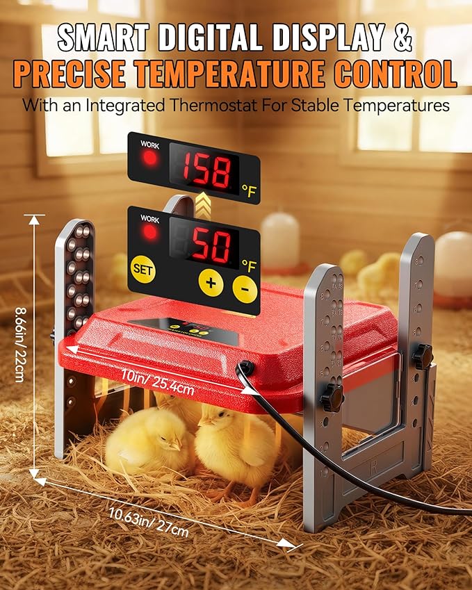 Chicken Brooder Plate, Smart Chick Heat Brooder Adjustable Temperature with LCD Display, 50W Chick Heater with 3-Sided Panels, 10"x10" Coop Accessory for Chicken Coop, Ducklings