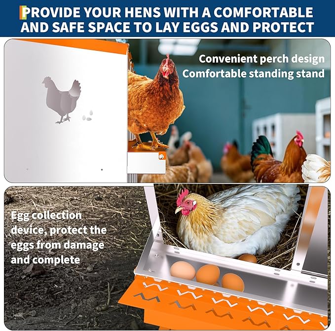 10 Holes Nesting Boxes for Chickens, Roll Away Chicken Nesting Box with Lid Cover, Easy Egg Collection, Chicken Laying Box for Poultry Coop, Outdoor, Farm, Yard, with Bracket Legs