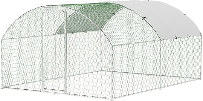 Large Metal Chicken Coop, Metal Chicken Run with Waterproof and Anti-Ultraviolet Cover for Outside, 9.8 x 13.1 x 6.5 Ft Walk-in Poultry Cage, Outdoor Chicken Pen for Backyard and Farm