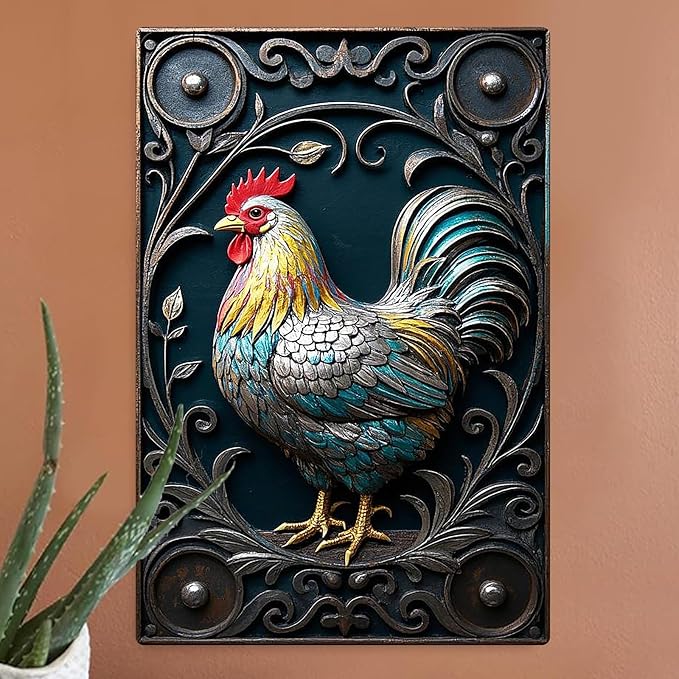 Chicken Metal Tin Sign Vintage 2D Flat with 3D Visual Effect Metal Post Wall Art for Chicken Coops Farms Yards Home Bar Cafe Garage or Office - Thoughtful Chicken Gift Idea