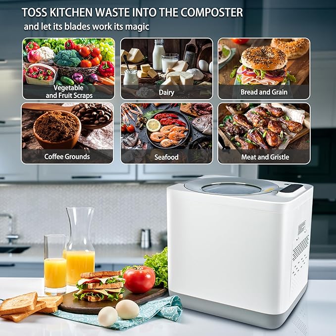 Composter Upgraded Electric Kitchen composting Machine converts Food Waste into Compost Without damaging Roots and Stems -3.8L Odor Absorbing countertop with Visible Glass Cover and Low Noise