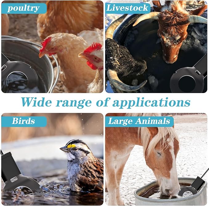 2Pack 500 Watt Pond De-Icer with Thermostat, Cast Aluminum Submersible Bird Bath Heater, Heated Chicken Water, Power Cord 9.8 Ft