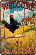Vintage Chicken Tin Sign Welcome To The Funny Farm Retro Coop Metal Sign Funny Chicken Lovers Nostalgic Rustic Wall Decor For Farmhouse Outdoor Poultry House Yard Cafe Kitchen 12 * 8In