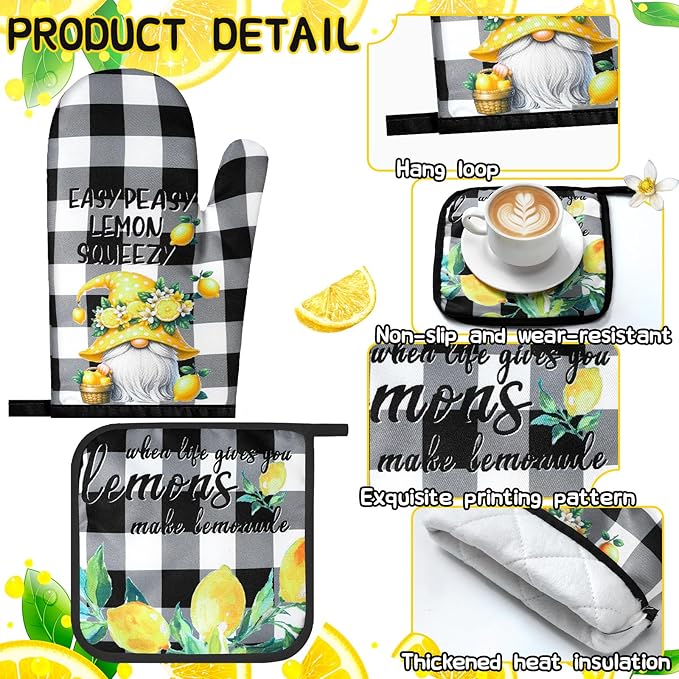 10 Pcs Lemon Kitchen Decor Set Dish Towels Kitchen Rugs Oven Mitts and Pot Holders for Cooking Baking Grilling Women Mom Gift