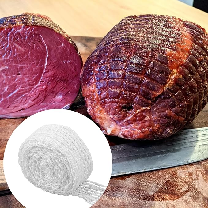 Meat Netting, 16.4ft Butchers Twine for Cooking Meat, Butchers Twine Roll Size 18 Meat Netting Smoked Meat Poultry Ham Beef Netting for Cooking, Sausage Making