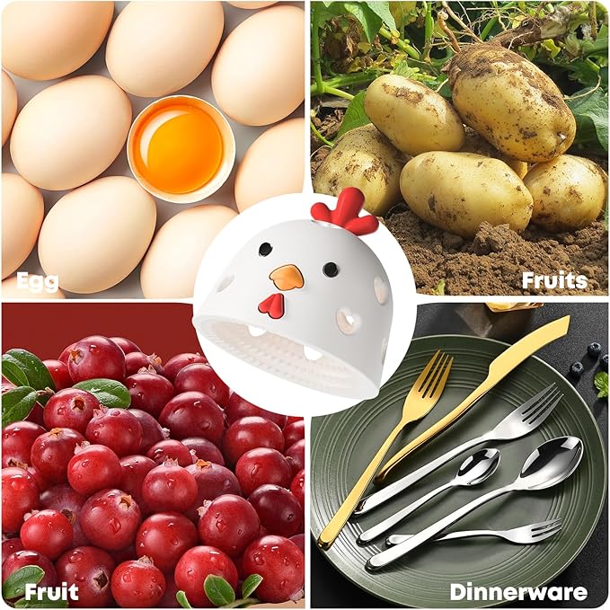 2PCS Silicone Egg Cleaner for Fresh Eggs,Reusable Cleaning Tools for Chicken Coop Accessories,Egg Washer, Egg Scrubber for Fresh Eggs,Egg Washer for Fresh Eggs Creative Chicken Shape Egg Brush 2White