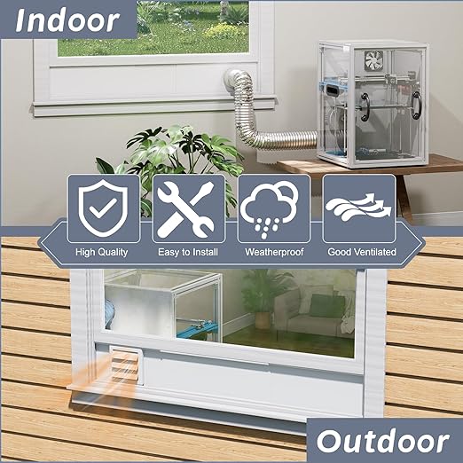Flamorrow Window Vent Kit with Outdoor Vent Cover Fit for 3" and 4" Hose，Adjustable Window Vent Seal Panels for Exhaust Ventilation Duct of Laser Engraver/3D Printer Enclosure, Dryer, Grow Tent