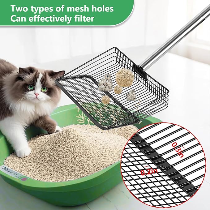 Chicken Poop Scooper 10 Inch Large Metal Coop Scoop 35" to 62" Long 4 in 1 Multifunctional Heavy Duty Chicken Coop Scoop Sifting Shovel for Sand Chicken Coop Accessories
