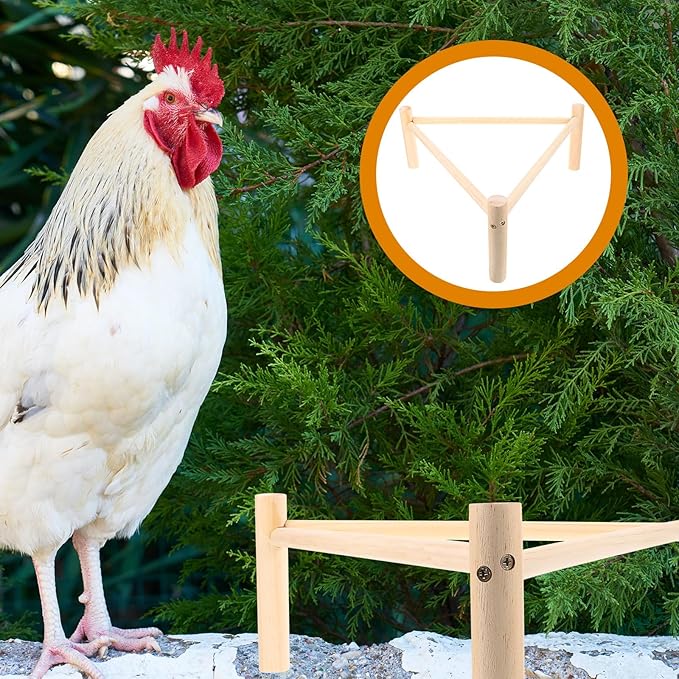 Kisangel Wooden Chicken Perch Roosting Bar Triangle Stand 42cm Equilateral X 16cm High Natural Wood Bird Playground for Chicken Coop Accessories