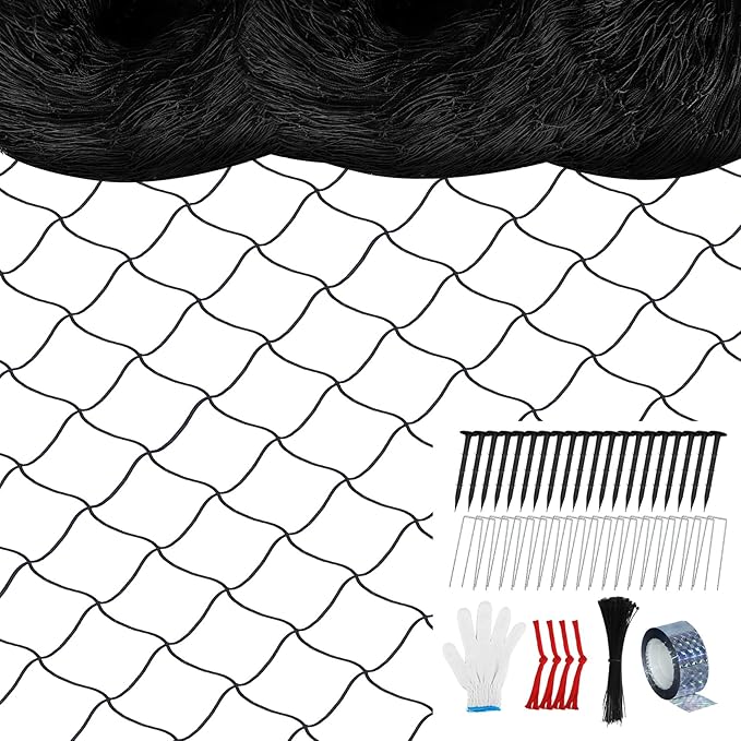 Unves Bird Netting 25' x 100' with 2.4" Square Mesh Bird Net for Chicken Coop Roof, Nylon Multifilament Heavy Duty Poultry Netting for Garden Protect Plants and Vegetables Against Birds, Deer