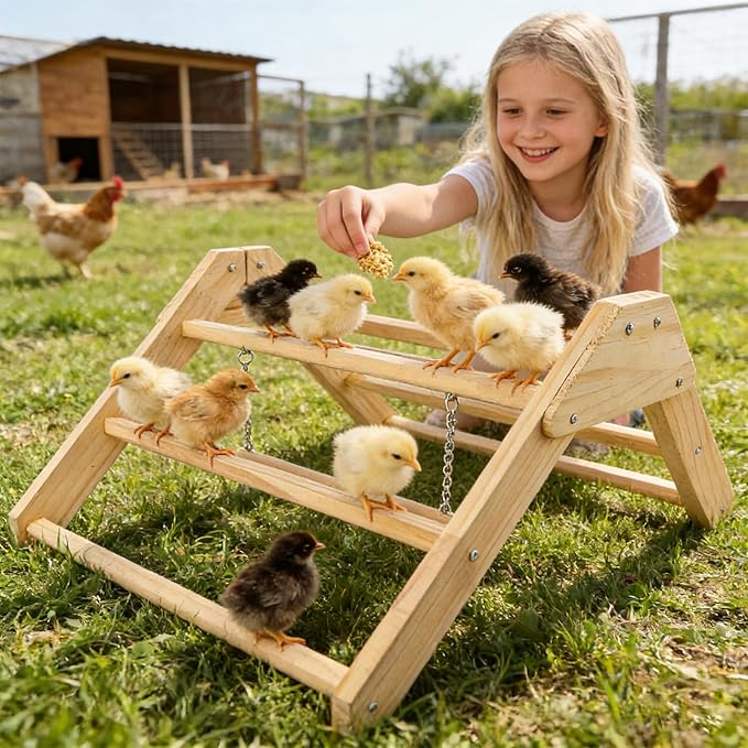 Chick Perch with Wooden Swing, Chick Roosting Bar Coop for Brooder, Chick Wooden Roosting Bar, Training Chicken Perch Fun Chicken Toys for Baby Chicks, Parakeets, Parrots