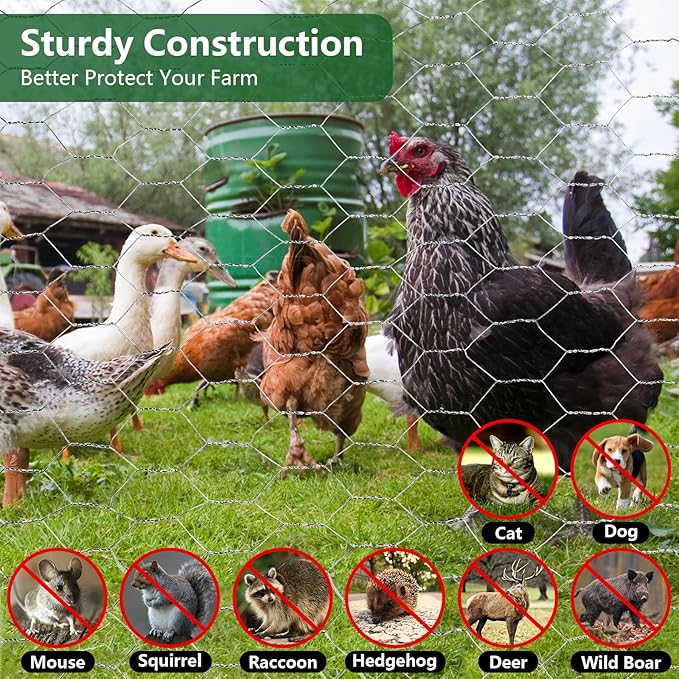 13.8 in x 49 ft Chicken Wire Fencing, Rustproof Galvanized Iron Chicken Wire Mesh for Pet Rabbit, Floral Chicken Wire Roll Netting to Protect Poultry Plant Fruit