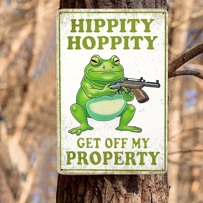 Vintage Frog Room Sign Hippity Get Off My Property Metal Poster Sign Decor-Cool Stuff Retro Aluminum Metal Tin Sign Warning Sign for Home Wall Decor, Garden Bathroom Signs Gift,12''x 8''