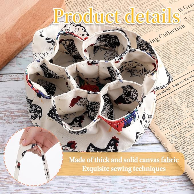 1 Pc Egg Collection Basket, Portable Farmhouse Chicken Egg Holder with 7 Bags, Anti-crushing Handheld Egg Purse Egg Basket for Collecting Fresh Eggs, Housewife Garden Transport Storage