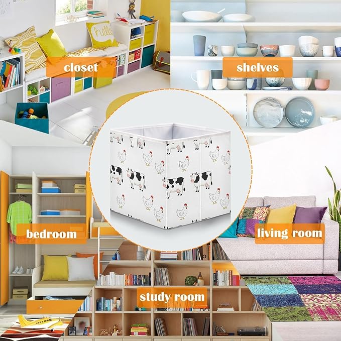 Farm Cows Chickens Storage Bins Rectangular Foldable Storage Baskets Bin Waterproof Home Organizer with Handles Basket for Blanket Clothes