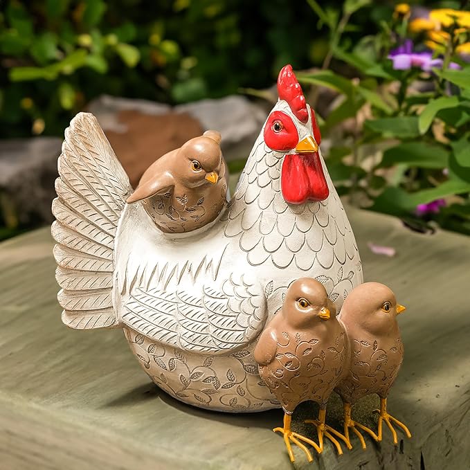 Teaeeno Chicken Statues Garden Decor,Funny Garden Chicken Outdoor Statue Decorative,Chicken Farm Animals Decor,Funny Yard Patio Art Decoration Ornament,Animal Statue Table Ornament,Rooster Statue