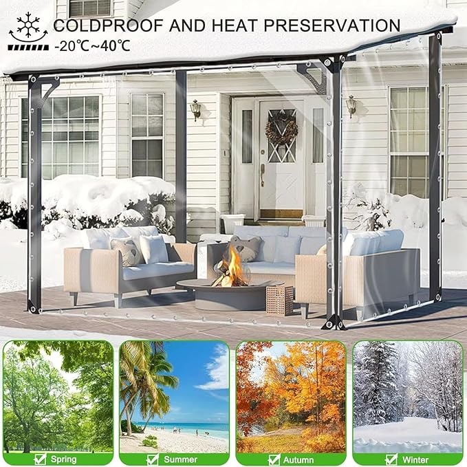 20Mil Clear tarps with Grommets, 4ft x 6ft PVC Plastic Transparent Tarpaulin with Reinforced Edge for Home Garden,Chicken Coops Cover, Outdoor Clear Vinyl Tarps Heavy Duty Waterproof