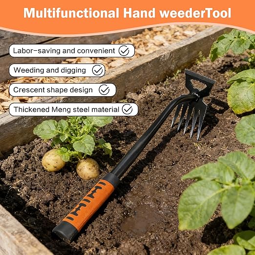 Weed Puller Tool, 2026 New Garden Weeder Tool, Hand Weeder Tool, Stainless Steel Gardening Weed Puller, 5 Teeth Dual Purpose with Rubber Handle, for Yard