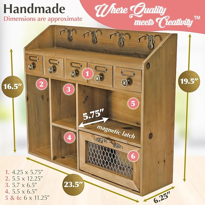 Felt Creative Home Goods Farmhouse Medicine Cabinet Organizer – Rustic Chicken Wire Wall Shelf with Hooks | Apothecary Shelf & Bathroom Wall Cabinet for Vintage Storage Farmhouse Shelves