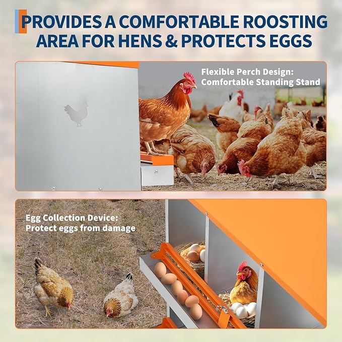 Chicken Nesting Box, 4 Hole Chicken Coop Boxes with Lid, Nesting Boxes for Chickens with Swing Perch and Roll Away Egg Collection for Chicken Coop, Chicken Nest, Double Layer 4 Compartments