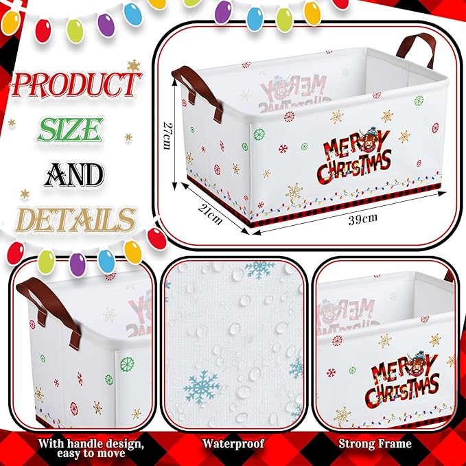 CHENGU 6 Pack Christmas Storage Basket Collapsible Christmas Basket for Gifts Highland Cow Holiday Decor Large Red Truck Bin Foldable Xmas Tree Box with Handle for Bedroom Office Home