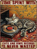 Vintage Vinyl Record Metal Sign Rustic Music Room Decor Cat Enthusiast Wall Art Quote 12X16Inch