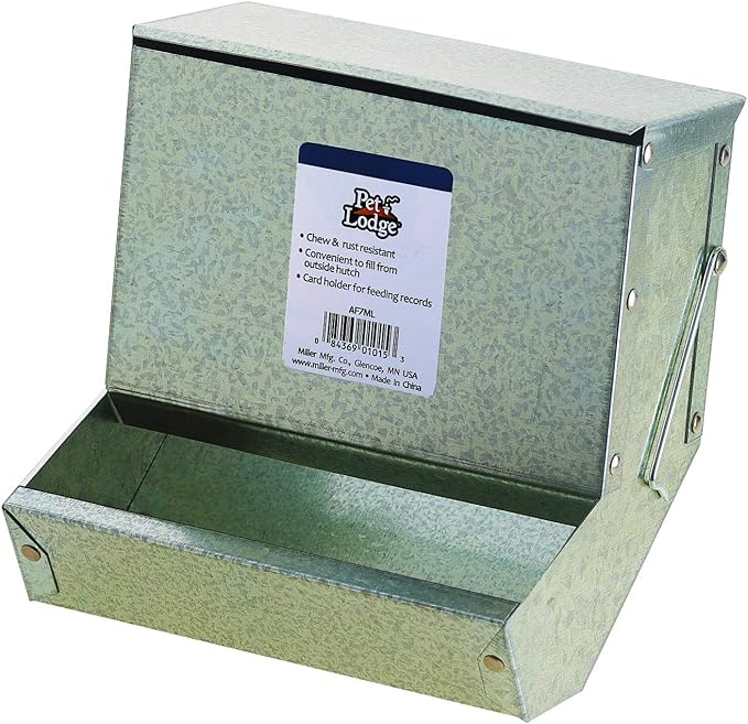 LITTLE GIANT Steel Small Animal Feeder with Lid - Pet Lodge - Small Animal Feed Box, Hold Several Days Worth of Feed, Great for Rabbits, Ferrets and Other Small Animals (7 Inch) (Item No. AF7ML)