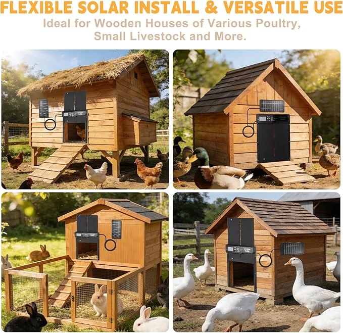 Automatic Chicken Coop Door, Large Aluminum Alloy Door with Timer & Manual Modes, Anti-Pinch Safety, Programmable LCD Controller for Secure Poultry Access(Black)