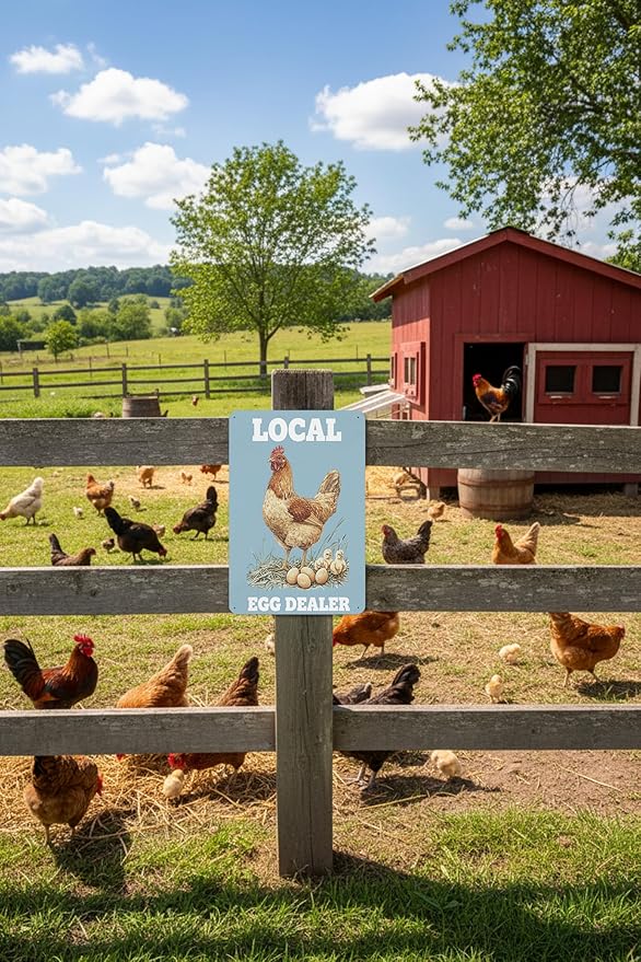 Local Egg Dealer Funny Chicken Coop Sign Farm Fresh Eggs Aluminum Sign Humorous Poultry Farm Decor Gift for Chicken Lovers Rustic Metal Sign 8x12 Inches Style-02