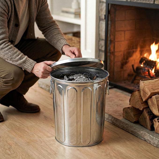Plexon 5 Gallon Small Metal Trash Can with Lid Outdoor Galvanized Bucket with Lid 5 Gal Fireplace Ash Bucket for Wood Stove Storage Can for Dog Food Bird Seed Storage Container Rodent Pet Proof 6 Pack