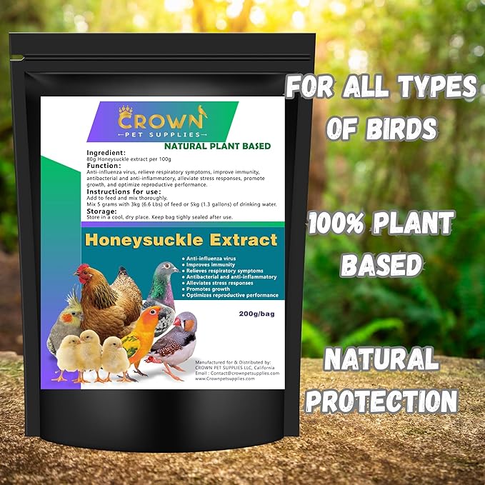 Honeysuckle Extract Powder – All-Natural Herbal Supplement for Immune & Respiratory Support for Backyard Chickens, Poultry, Pigeons, Parrots & All Cage Birds – Natural Booster & Safe for All Birds