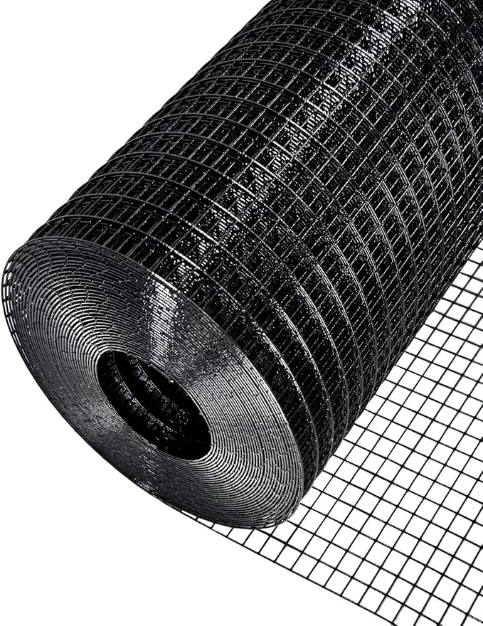 Black Vinyl Coated Hardware Cloth Roll 1/2 inch 16 inch x 50 Foot - Black Vinyl Chicken Wire Fence Roll Garden Fence Mesh Wire Fence Welded Wire Fencing