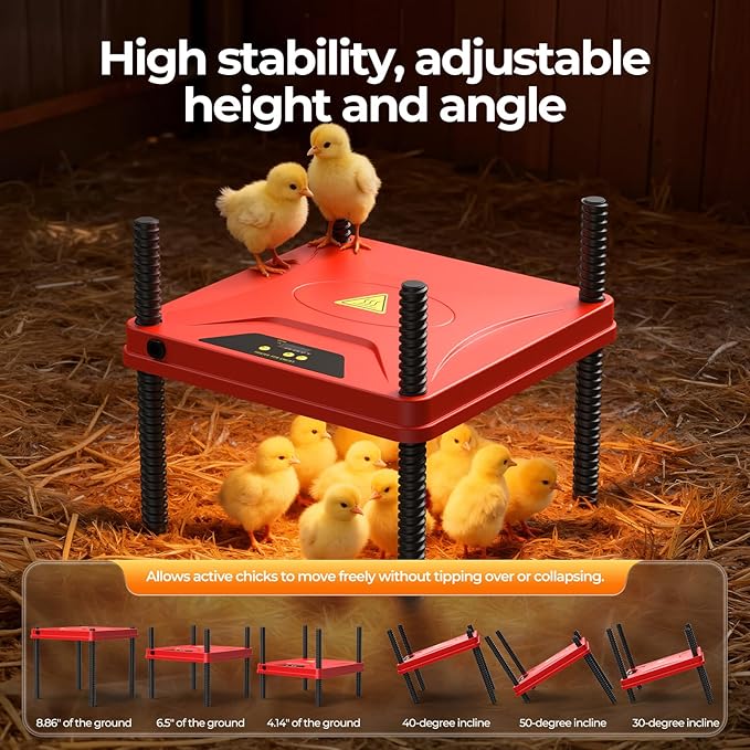 Chick Brooder Heating Plate for Winter, Chick Heating Plate with Thermal Protector, Adjustable Temp & Height, Energy Efficient Heater, 10"x10" for 10-12 Chicks