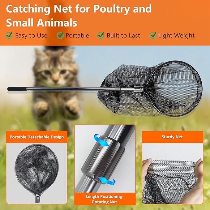 Catcher Net Small Animal Control Net Poultry Catching Trap Tool for Chicken, Duck, Goose, Fish, Cat, Dog and Others(43"- 78" Handle with 24" Net Opening) (Advanced Grey - Large)