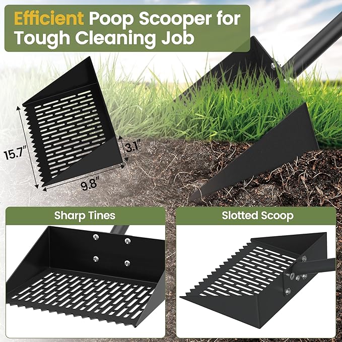Alloy Steel Chicken Poop Scooper for Sand - 15.7” Extra Large Chicken Coop Scoop - Simplified Cleaning 40-67” Poop Scoop with Adjustable Handle