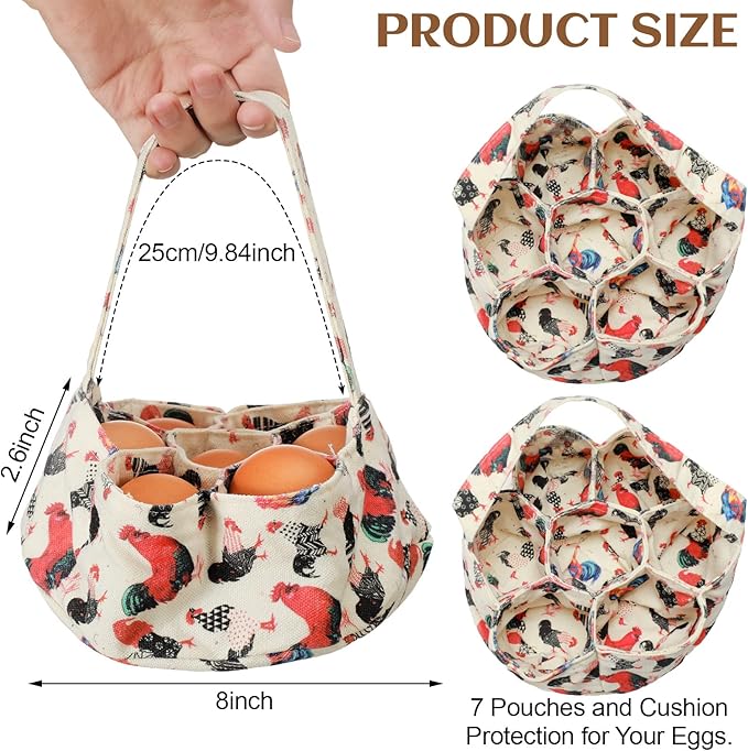 2 Pieces Egg Basket Mini Egg Collecting Bags Gathering Basket with 7 Pouches for Easter Farmhouse Chicken Hen Duck Goose Housewife Garden Transporting Storage, 8 x 2.6 Inch(Cute)