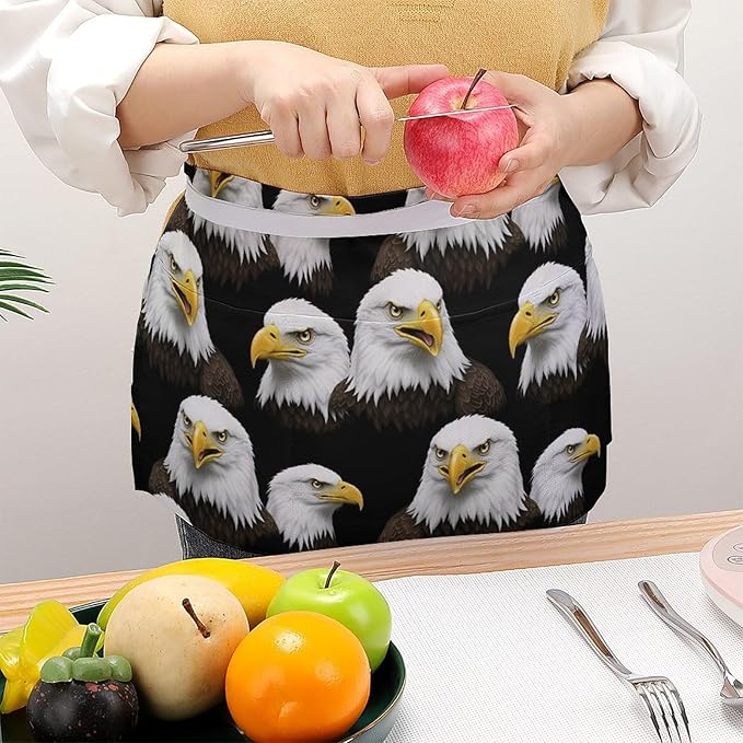 Unisex Apron for Cooking Server Waitress Half Waist Apron with 3 Pockets