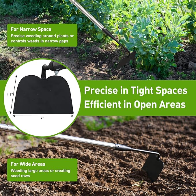 Garden Hoe for Weeding, Heavy Duty Draw Hoe Garden Tool for Plowing,Cultivating,Trenching, Ridging,Tilling Loosening Soil,Scraping Weeder with 60” Handle for Stand Gardening, Reduce Back Strain